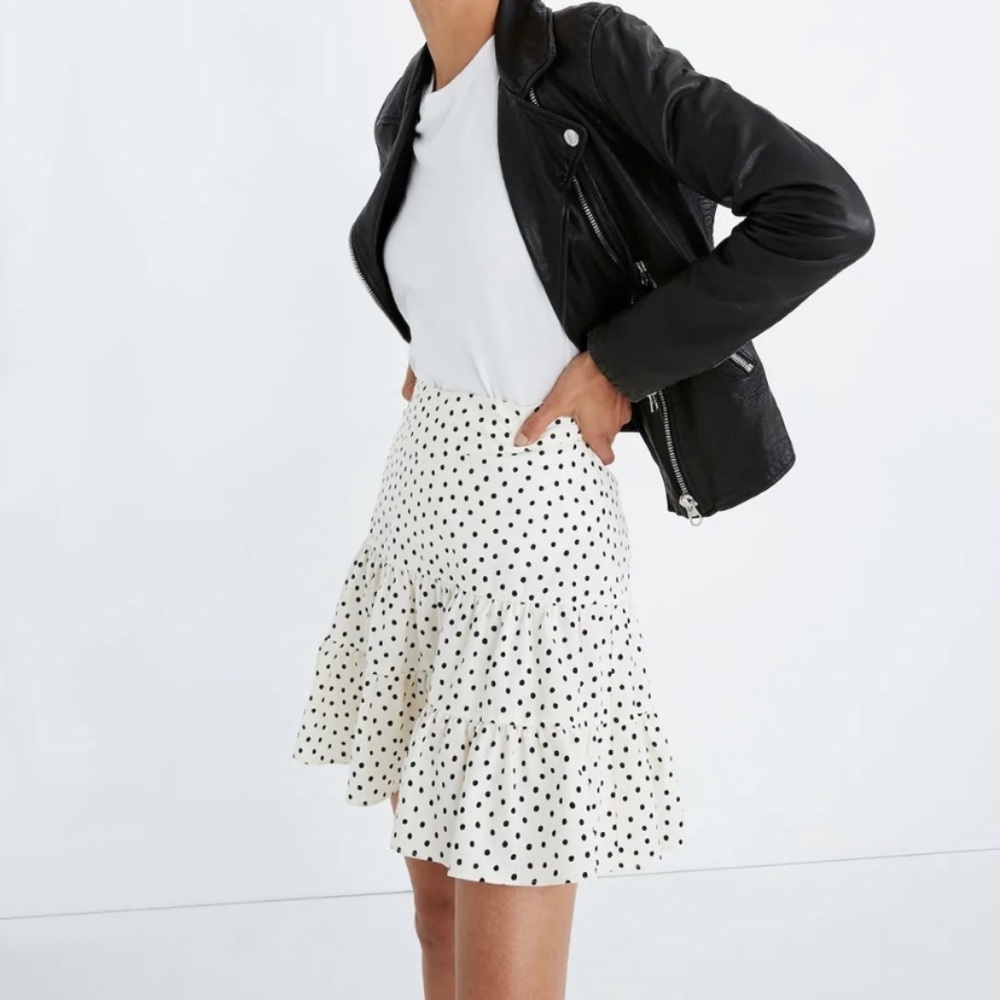 Madewell White and Black Polka Dot Skirt